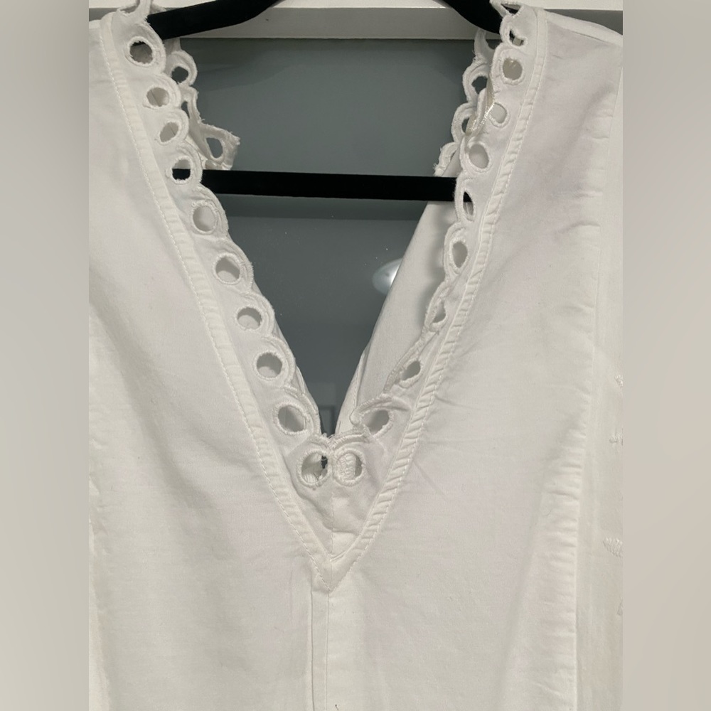 NWT Openwork Embroidery Romper with Bow Belt. Color is white. Size is small. - Picture 14 of 15